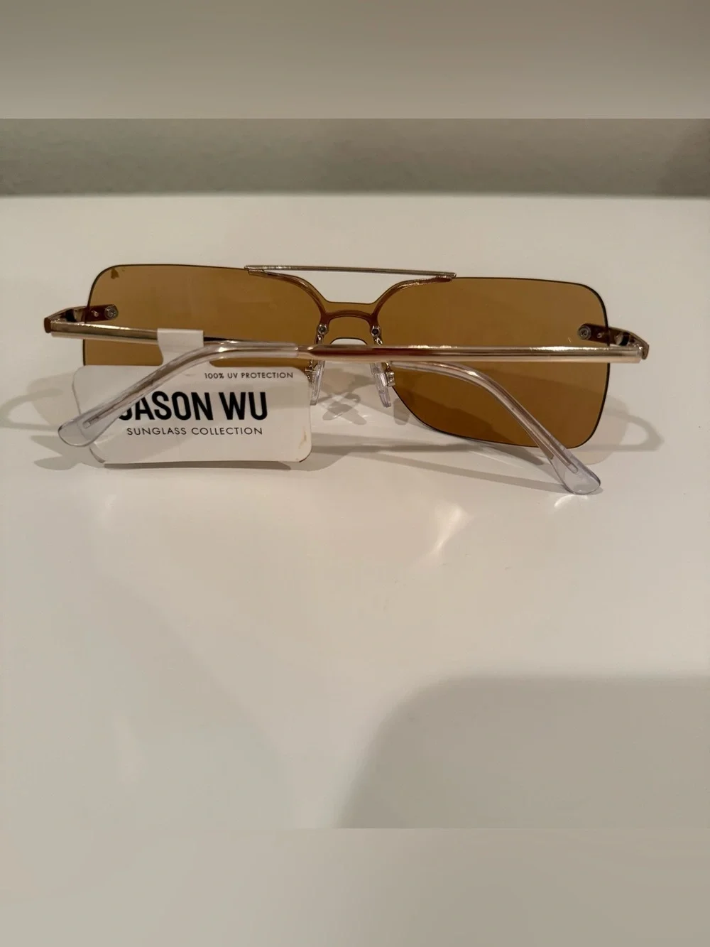 NWT Jason Wu Rimless Shield Sunglasses Amber Gold Y2K